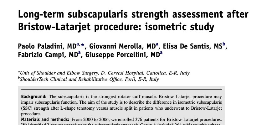 Long-term subscapularis strenght assessment after Briatow-Latarjet procedure