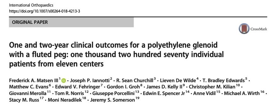 One and two-year clinical outcomes for a polyethylene glenoid with a fluted peg: one thousand two hundred seventy individual patients from eleven centers