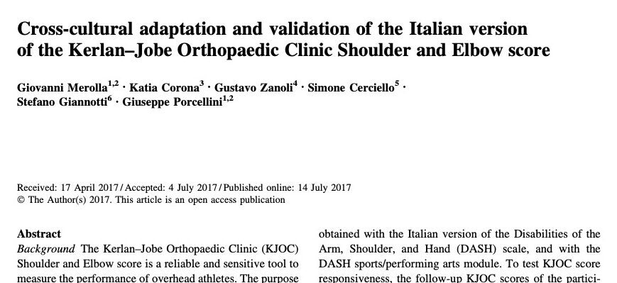 Cross-cultural adaptation and validation of the Italian version of the Kerlan–Jobe Orthopaedic Clinic Shoulder and Elbow score