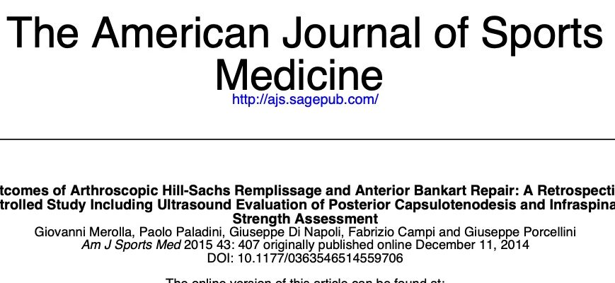 Outcomes of Arthroscopic Hill-Sachs Remplissage and Anterior Bankart Repair