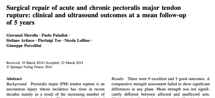 Surgical repair of acute and chronic pectoralis major tendon rupture: clinical and ultrasound outcomes at a mean follow-up of 5 years