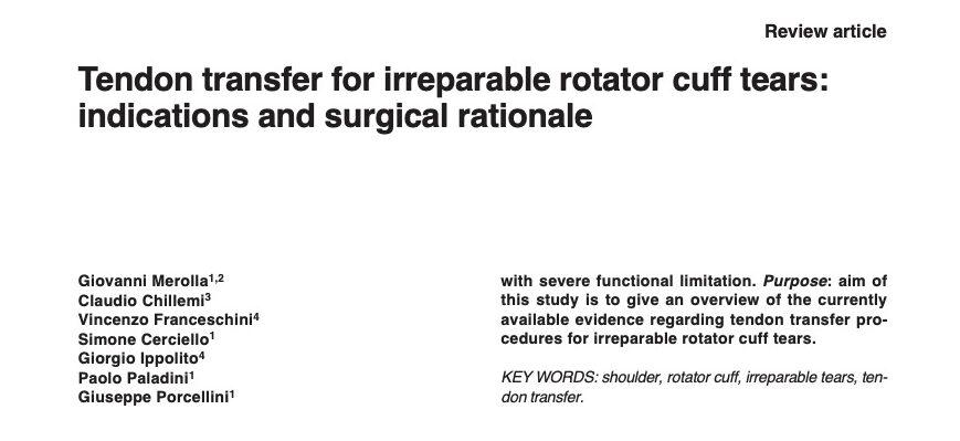 Tendon transfer for irreparable rotator cuff tears