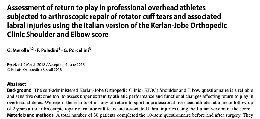 Assessment of return to play in professional overhead athletes subjected to arthroscopic repair of rotator cuff tears and associated labral injuries