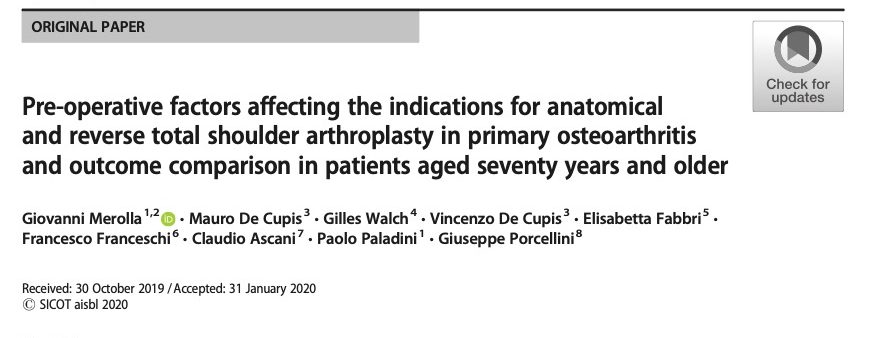 Pre-operative factors affecting the indications for anatomical and reverse total shoulder arthroplasty in primary osteoarthritis and outcome comparison in patients aged seventy years and older