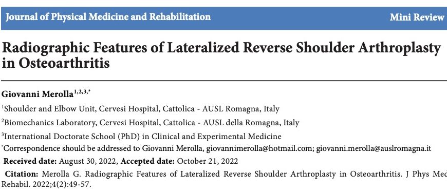 Radiographic Features of Lateralized Reverse Shoulder Arthroplasty in Osteoarthritis